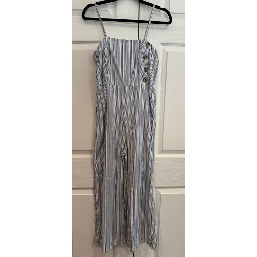 JAPNA Blue & White Striped Wide-Leg Cottage Jumpsuit Size M